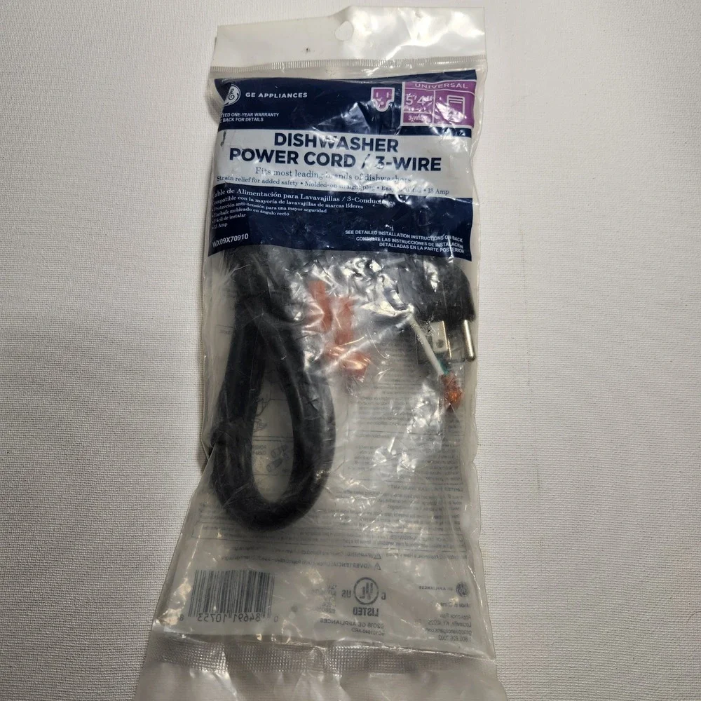 GE Appliances WX09X70910 Universal 3-Wire Dishwasher Power Cord 5' 4